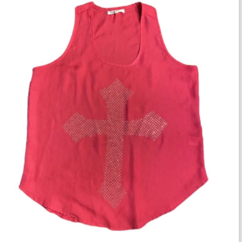 Wishful park hot pink tank top with studded cross. Size large